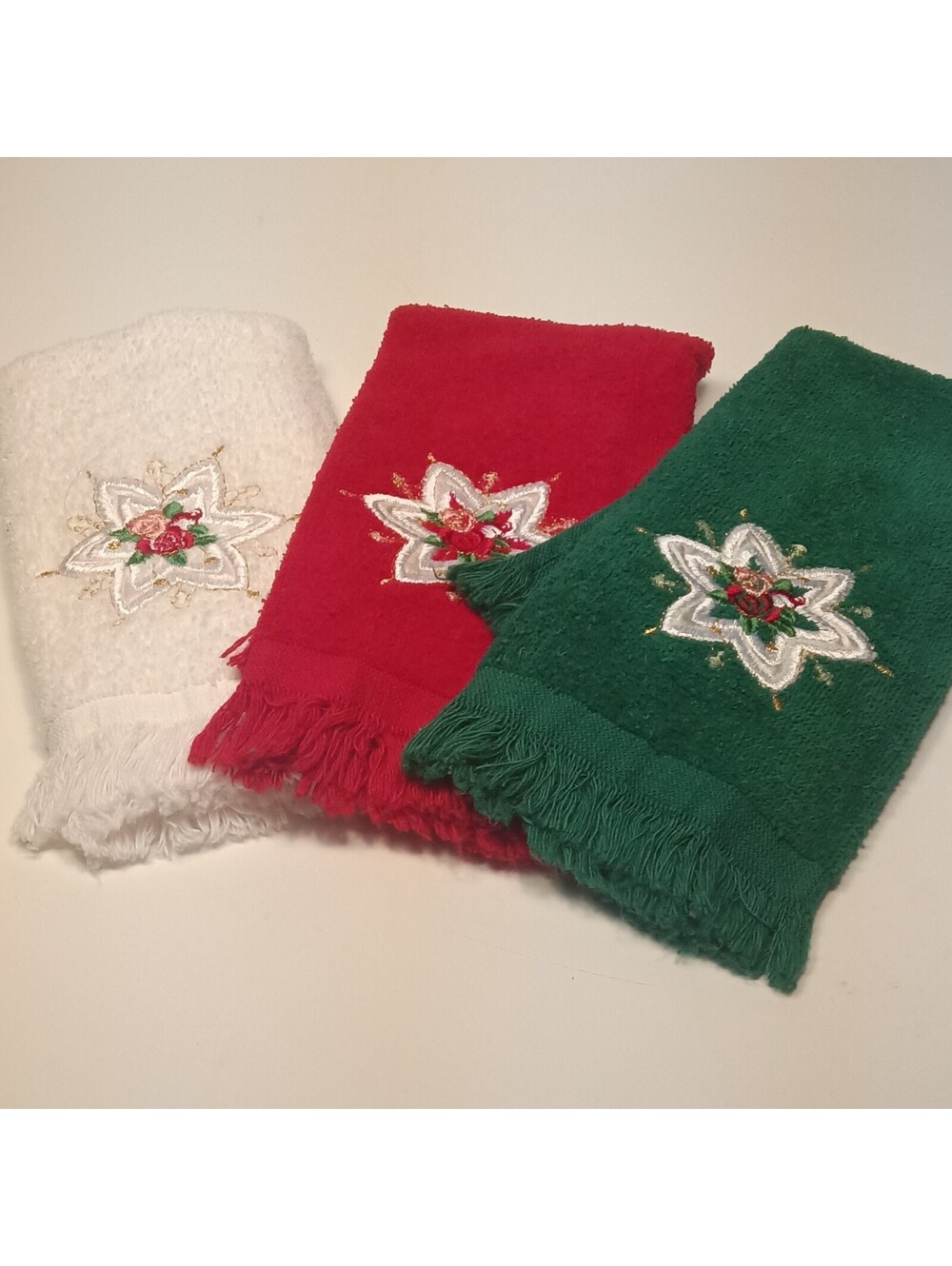 Cannon 100% Cotton Holiday Embroidered Hand Towels 3-Piece Set Red/Green/White